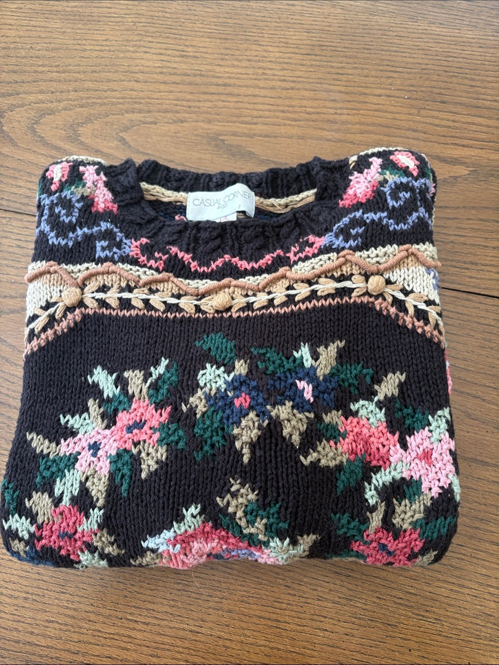 Casual Corner Navy Knit Sweater with Pink & Tan Stripes